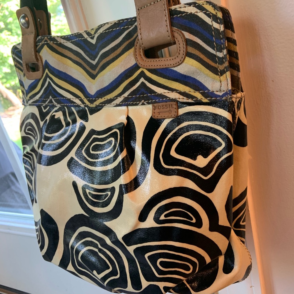 Fossil Key-Per Black Yellow Tote Shoulder Bag - Picture 4 of 10